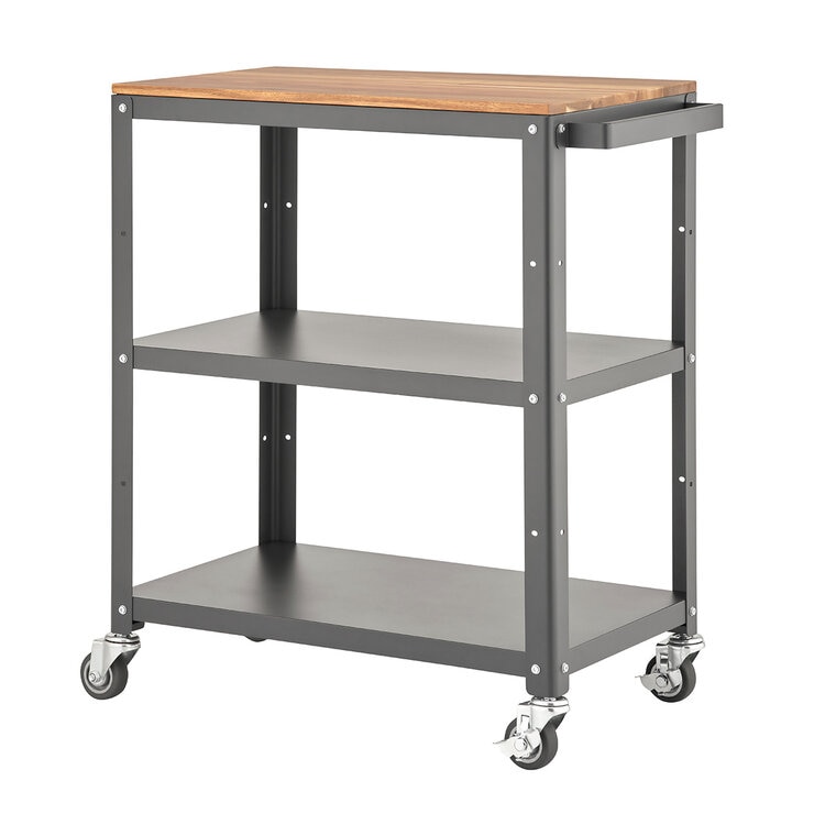 Trinity Carrito de Metal para Cocina de 3 Niveles con Superficie de Madera de Acacia