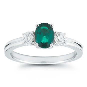Anillo de Esmeralda Creada con Diamantes, 0.30ctw, Oro Blanco 14K