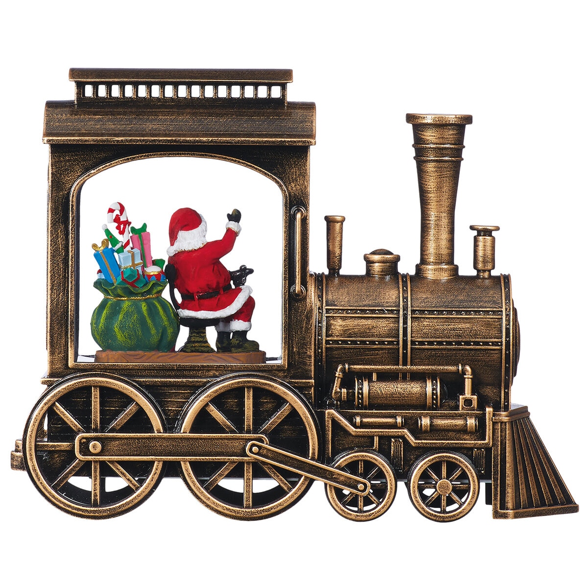 Tren Navideño con Nieve y Luces LED, Bronce