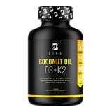 B Life Aceite de Coco, Vitamina D3 y K2 Frasco con 300 Cápsulas de Gel
