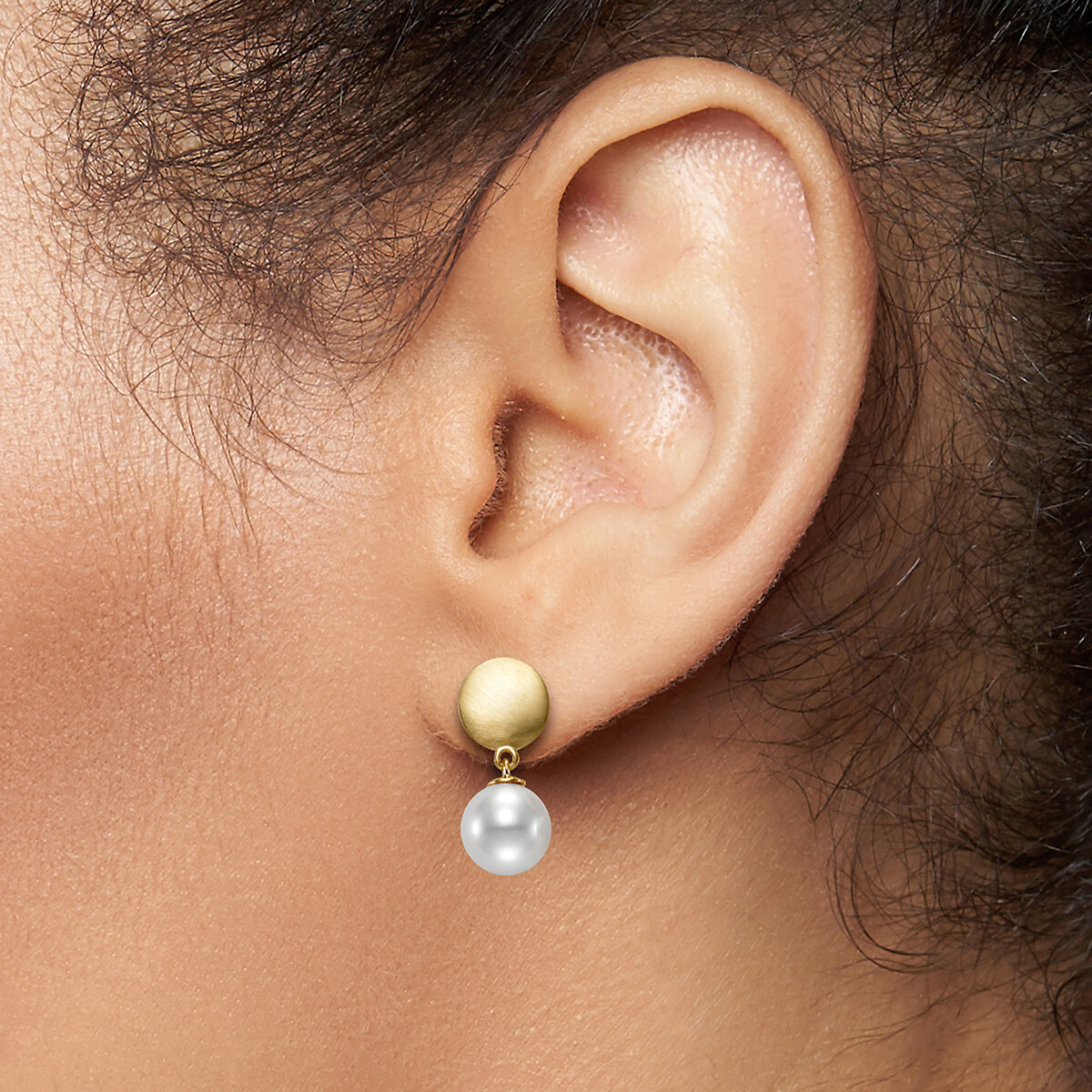 Aretes de Perlas Cultivadas, 8.5-9.0mm, de Oro Amarillo de 14K