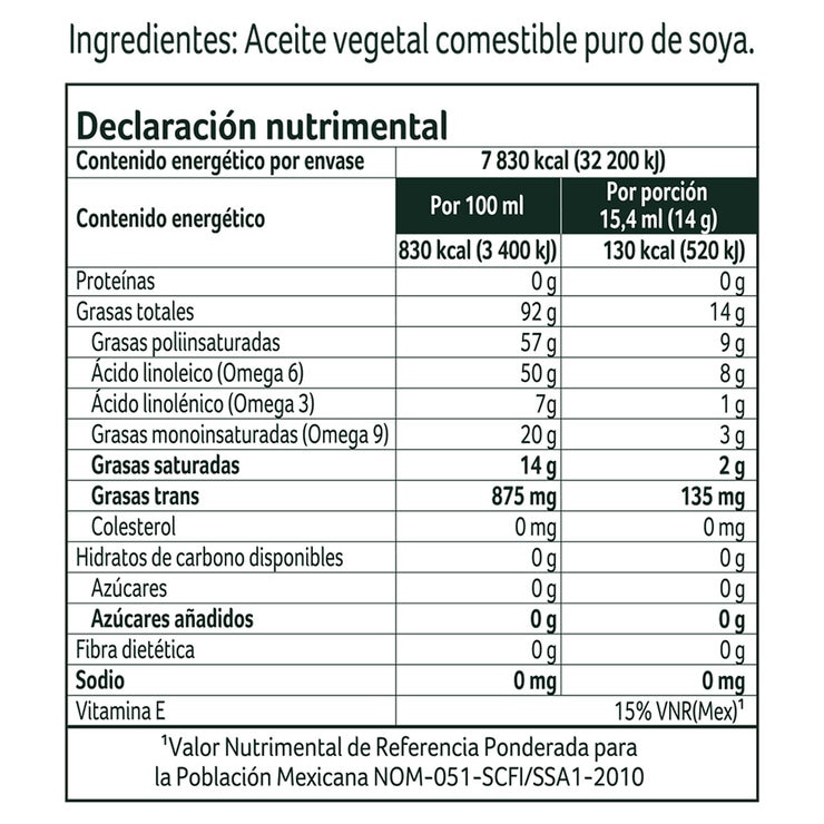 Nutrioli Aceite Comestible Puro de Soya 3 pzas de 946 ml