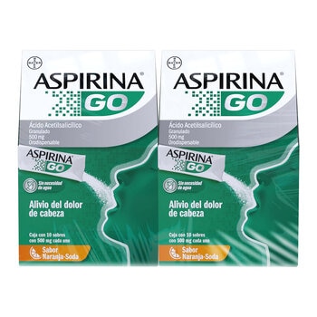 Aspirina Go Sabor Naranja 2 Cajas con 10 Sobres c/u