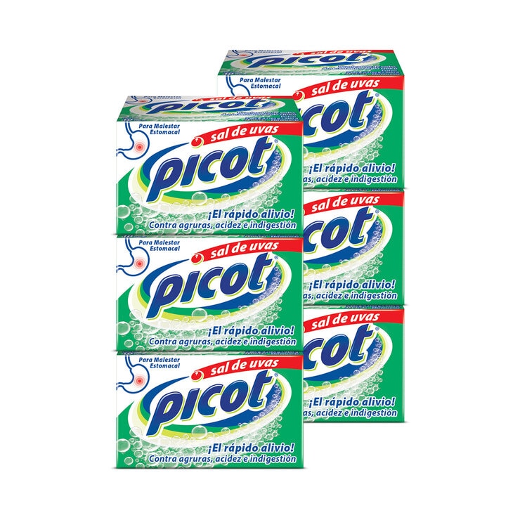 Picot Sal de Uvas Bicarbonato de sodio, Ácido tarárico, Ácido cítrico 6 pzas de 10 Sobres Picot Sal de Uvas Bicarbonato de sodio, Ácido tarárico, Ácido cítrico 6 pzas de 10 Sobres
