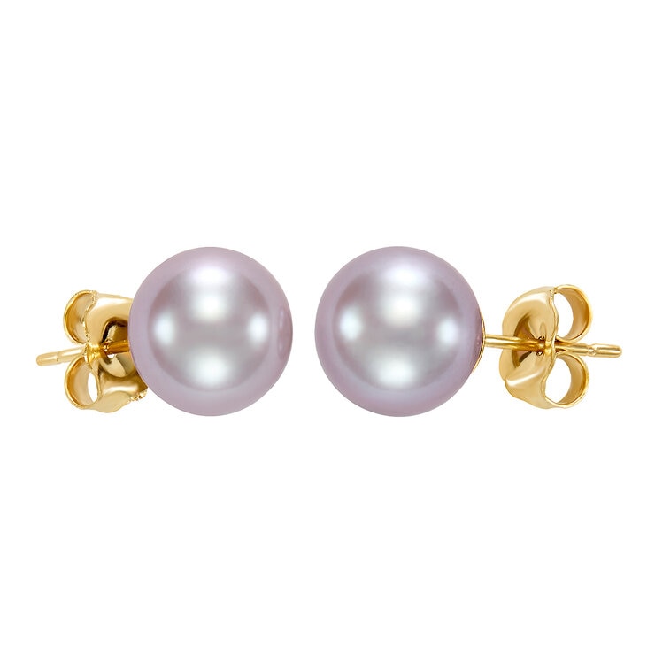Aretes de Perlas Rosas Cultivadas Agua Dulce, 8-8.5mm, Oro Amarillo de 14K