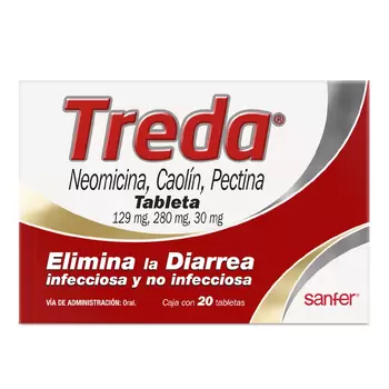 Treda Neomicina 129mg Caolín 280mg y Pectina 30mg 2 Cajas de 20 Tabletas c/u