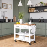 Seville Classics Home Carrito de Cocina con Superficie de Acacia con Cajones