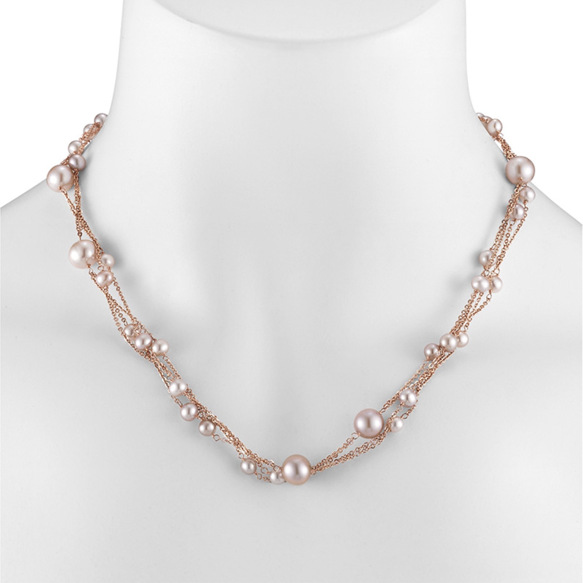 Collar de Perlas, 4.5-8.5mm, Oro Rosa de 14kt