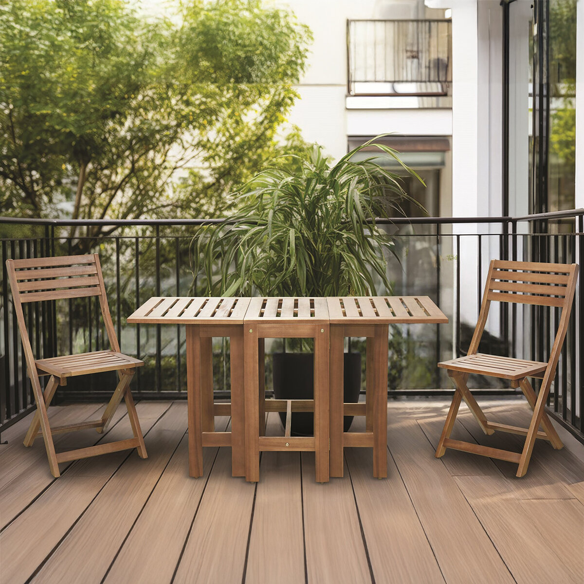 Alltrade, Set de Mesa y 2 Sillas Plegables para Patio de Madera de Acacia