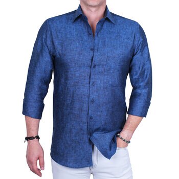 Emporio Colombo, Camisa de Lino para Caballero Corte Regular/Slim en Varias Tallas, Color Azul