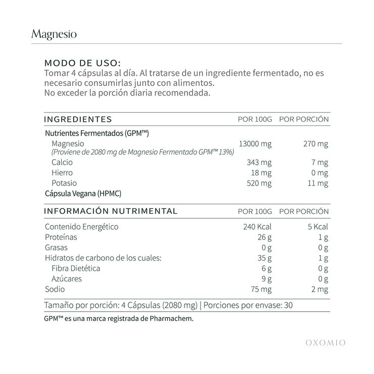 Oxomio Magnesio Fermentado 120 Cápsulas