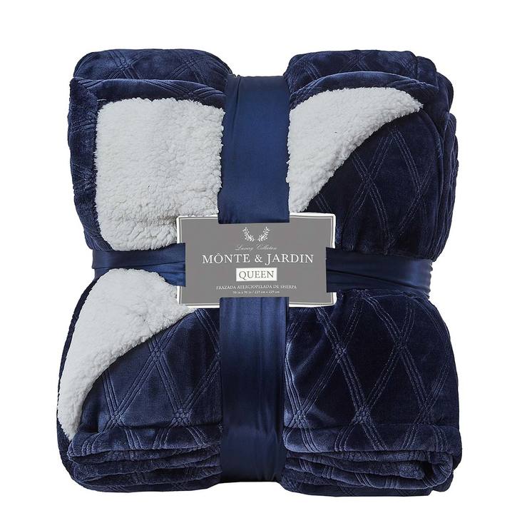 Monte & Jardin, Cobija Tipo Sherpa de Terciopelo, Color Azul Costco