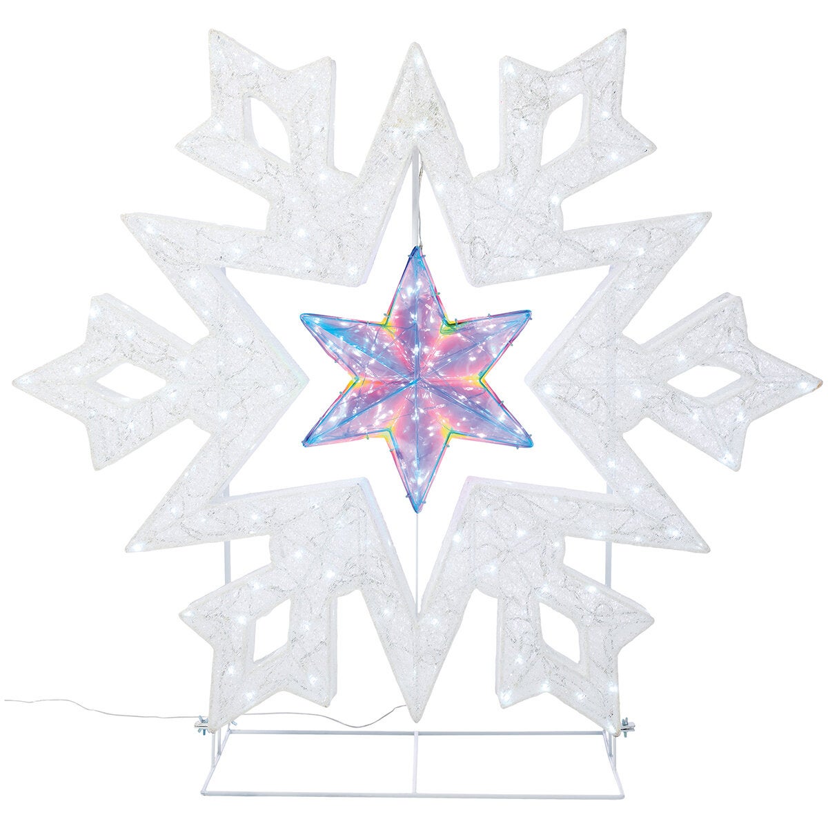 Copo de Nieve con Estrella Prismática Giratoria con Luces LED Copo de Nieve con Estrella Prismática Giratoria con Luces LED