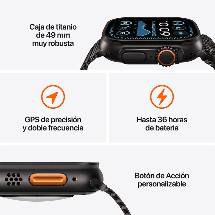 Apple Watch Ultra 2 (GPS + Cellular) Caja de titanio natural 49mm con Correa Ocean Azul Marino