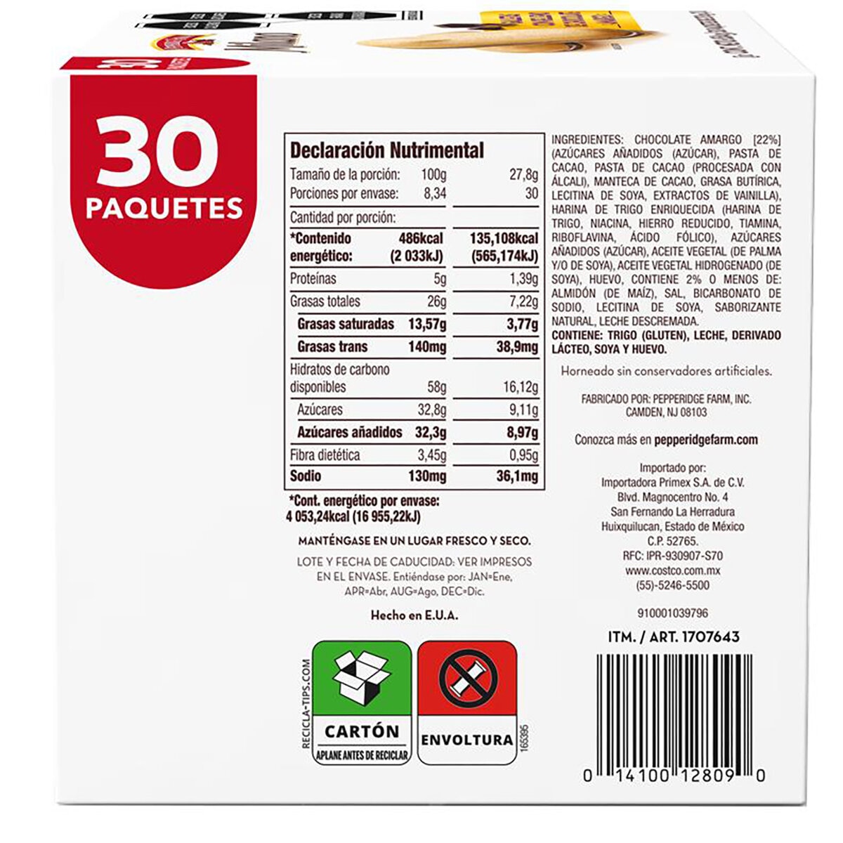 Pepperidge Farm Milano Galletas con Relleno de Chocolate 834g