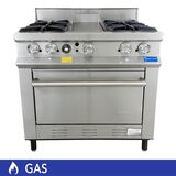 Estufa profesional San-Son de 4 quemadores, plancha y horno