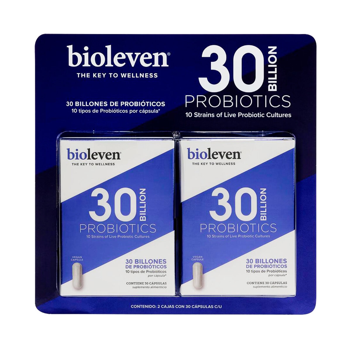 Bioleven Probióticos 30 Billones 2 Cajas de 30 Cápsulas c/u