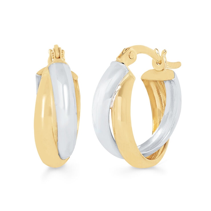 Aretes, Arracadas de Doble Fila, Oro Dos Tonos 14K