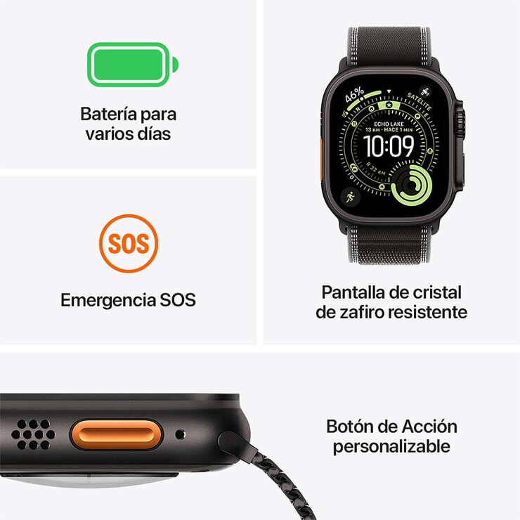 Apple Watch Ultra 3 (GPS + Celular) 49mm Titanio Negro + Correa Milanese Negro - Talla M
