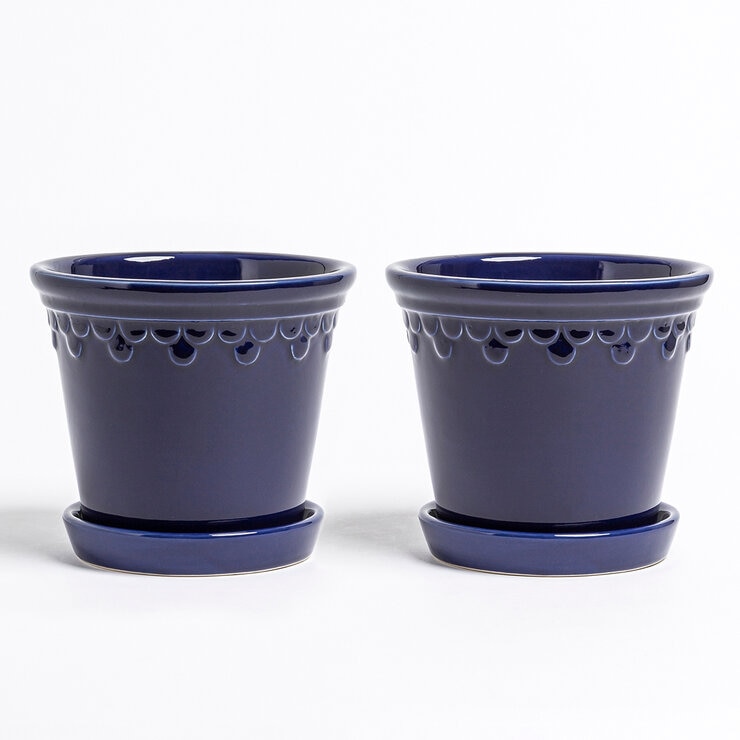Over & Back, Chelsea Set de 2 Macetas de Cerámica Azul