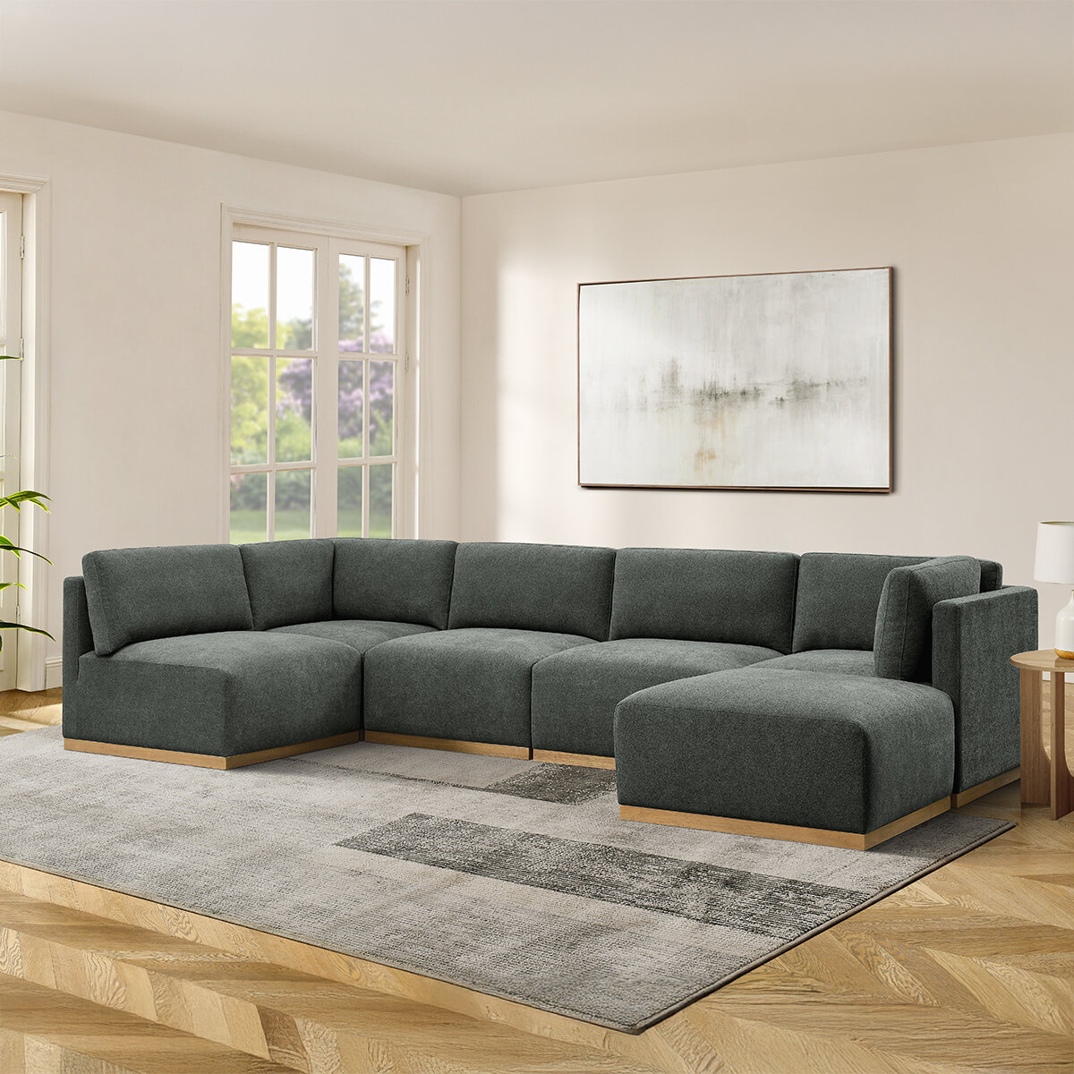 Henredon, Murphy, Sofá Seccional Modular de Tela de 6 piezas con Otomano