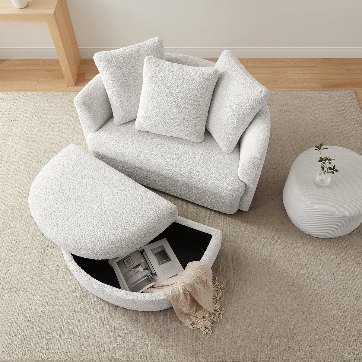 Aiden & Ivy, Silla Decorativa de Tela con Otomano