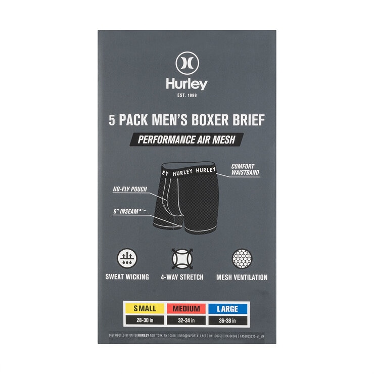 Hurley Bóxers para Caballero 5 piezas Negro Grande