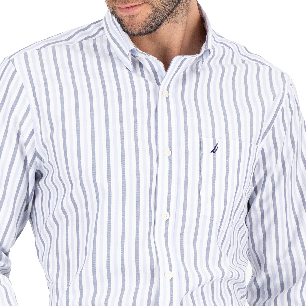 Nautica Camisa para Caballero Azul y rayas blancas Mediana