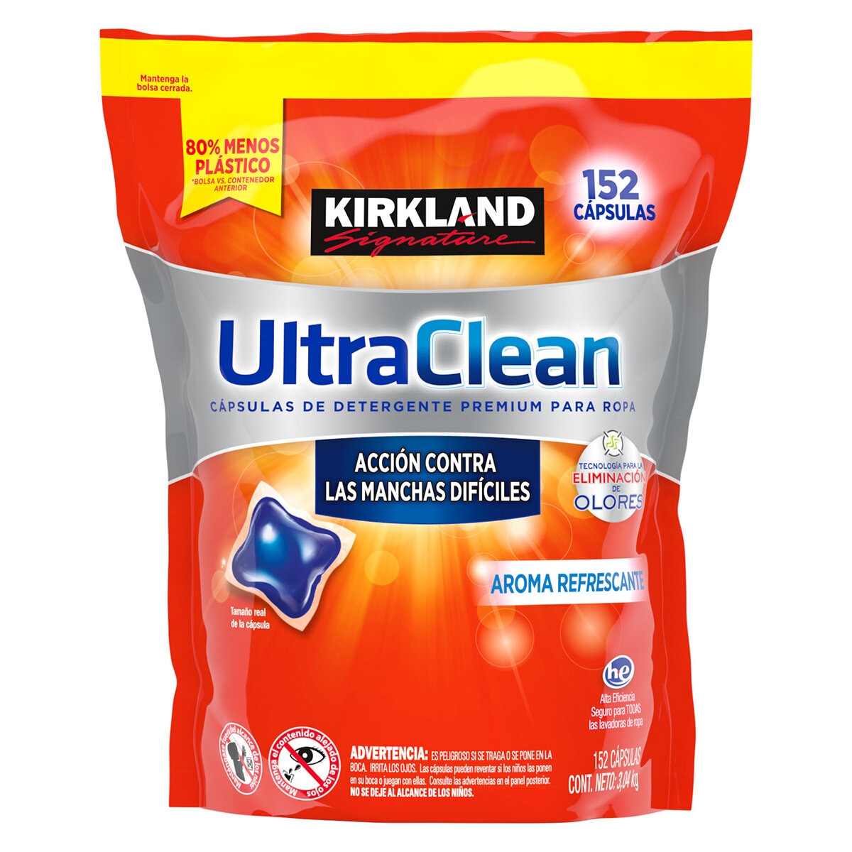 Kirkland Signature Ultra Clean Cápsulas de Detergente Premium para Ropa 152 pzas