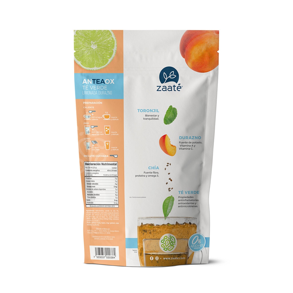 Zaaté Té Verde Sabor Limonada y Durazno 700 g