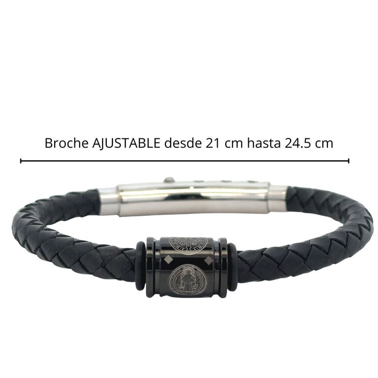 Mayfer, Pulsera de Piel Negra, para Caballero Mayfer, Pulsera de Piel Negra, para Caballero