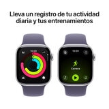 Apple Watch Series 11 (GPS + Celular) 42mm Aluminio Plata + Correa Deportiva Morado Niebla + Talla S/M