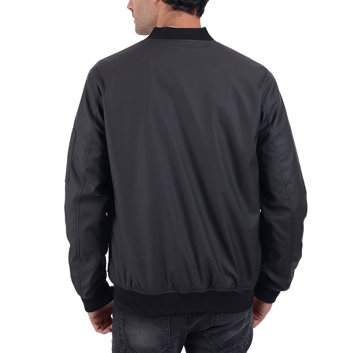 Perry Ellis, Chamarra Tipo Bomber de Piel Sintética para Caballero Color Negro