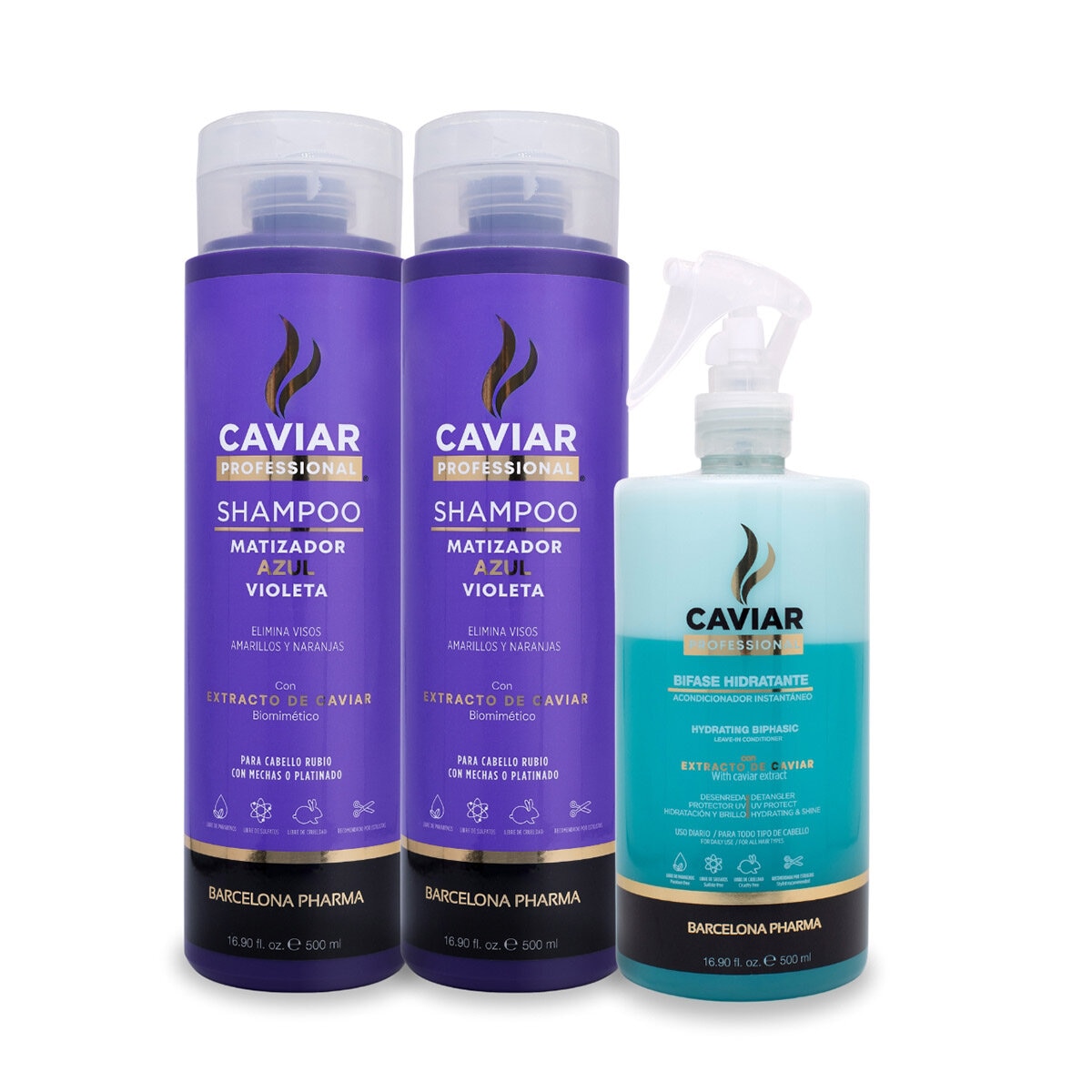 Caviar Shampoo Matizador + Hidratante Bifásico