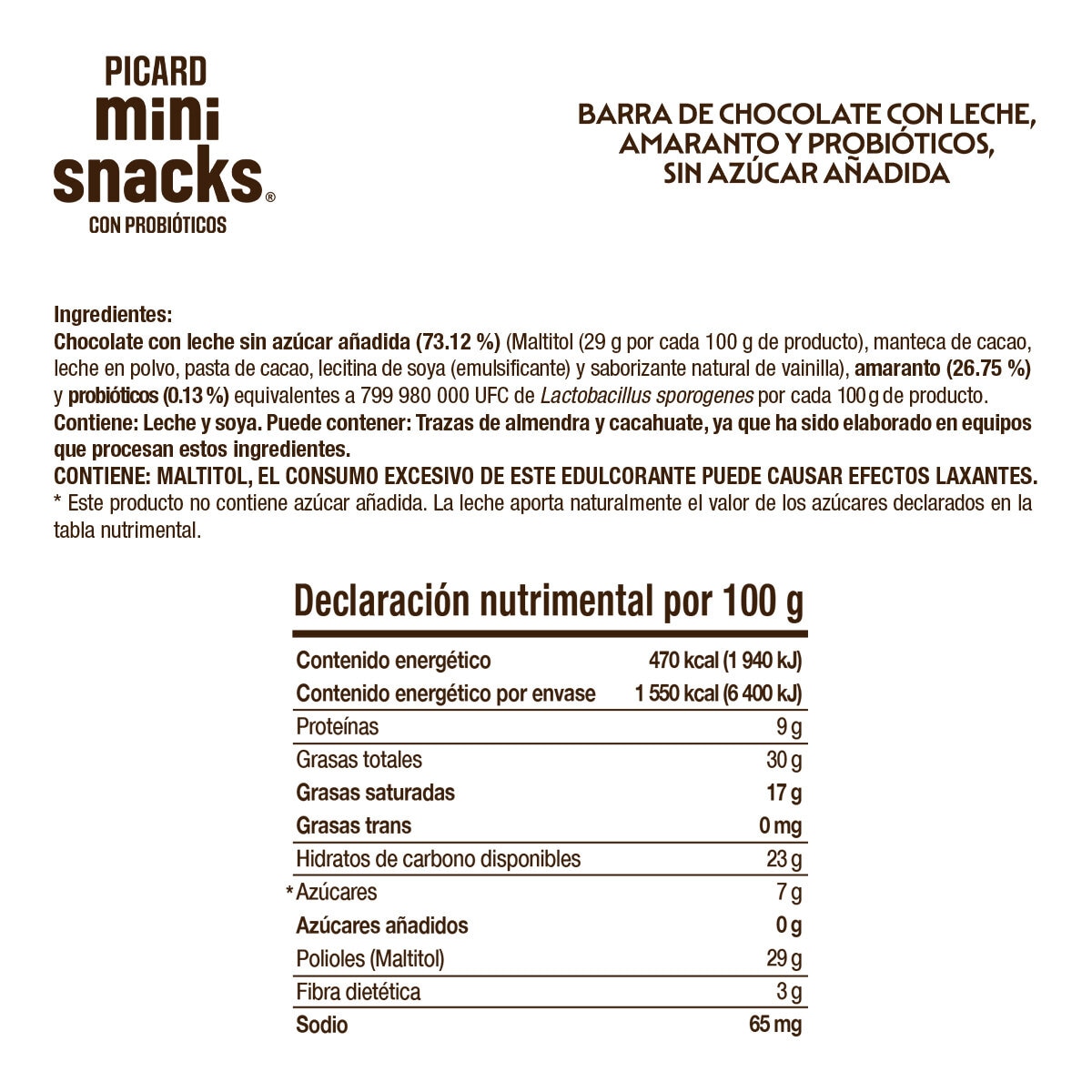 Picard Mini Snacks de Amaranto con Chocolate sin Azúcar 330 g
