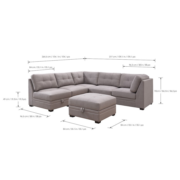 Ontai, Sofá Modular de Tela de 6 pzas con Almacenamiento