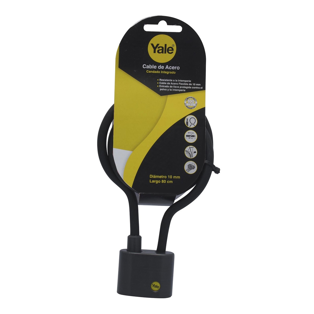 Yale, Cable de Acero con Candado Integrado y Llaves 10x800 mm