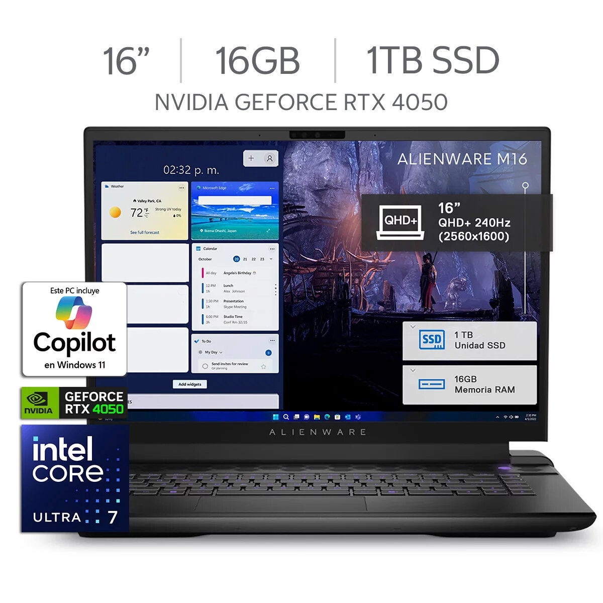 DELL Alienware NB M16 R2 Laptop Gaming 16" Quad HD NVIDIA GeForce RTX 4050 Intel Core Ultra 7 16GB 1TB SSD DELL Alienware NB M16 R2 Laptop Gaming 16" Quad HD NVIDIA GeForce RTX 4050 Intel Core Ultra 7 16GB 1TB SSD