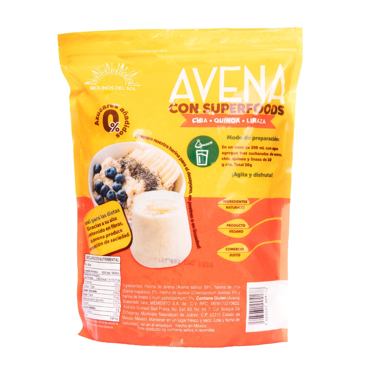 Molinos Del Sol Avena con Superfoods Chía-Quinoa-Linaza 1 kg