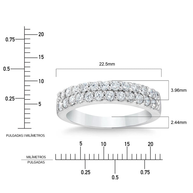 Anillo, Diamantes 0.70ctw, Doble Fila, Oro Blanco 14K Anillo, Diamantes 0.70ctw, Doble Fila, Oro Blanco 14K