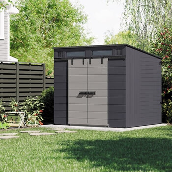 Suncast, Modernist Cobertizo de Almacenamiento de 2.4m x 2.1m con Puertas Corredizas