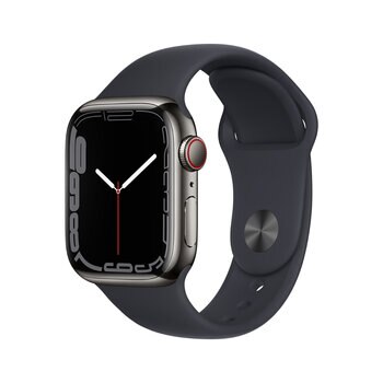 Apple Watch S7 (GPS+Celular) Caja de acero inoxidable en grafito de 41mm con correa deportiva color medianoche