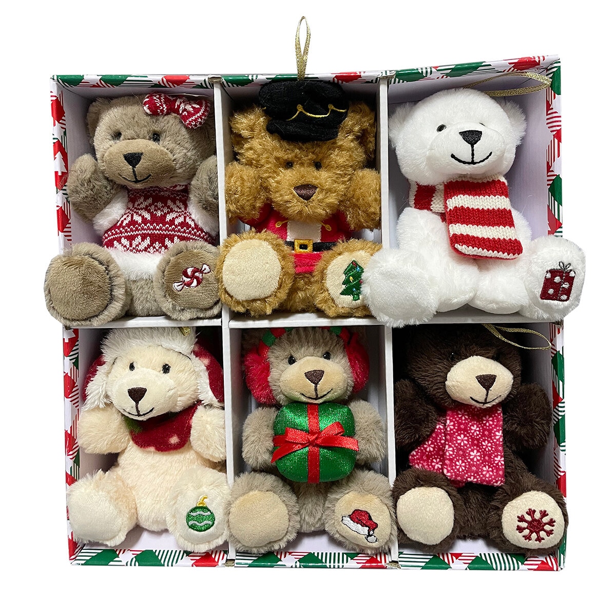 Ornamentos Navideños de Peluche para Colgar 6 Piezas, Set de Osos