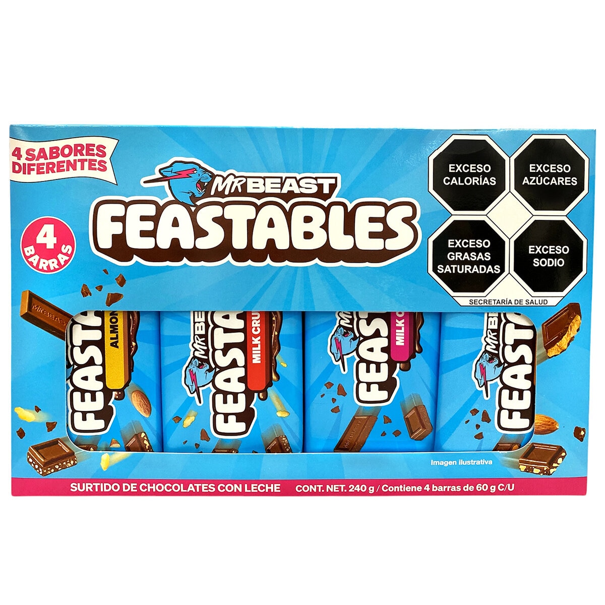 Mr Beast Feastables Surtido De Chocolates Con Leche 4/60g