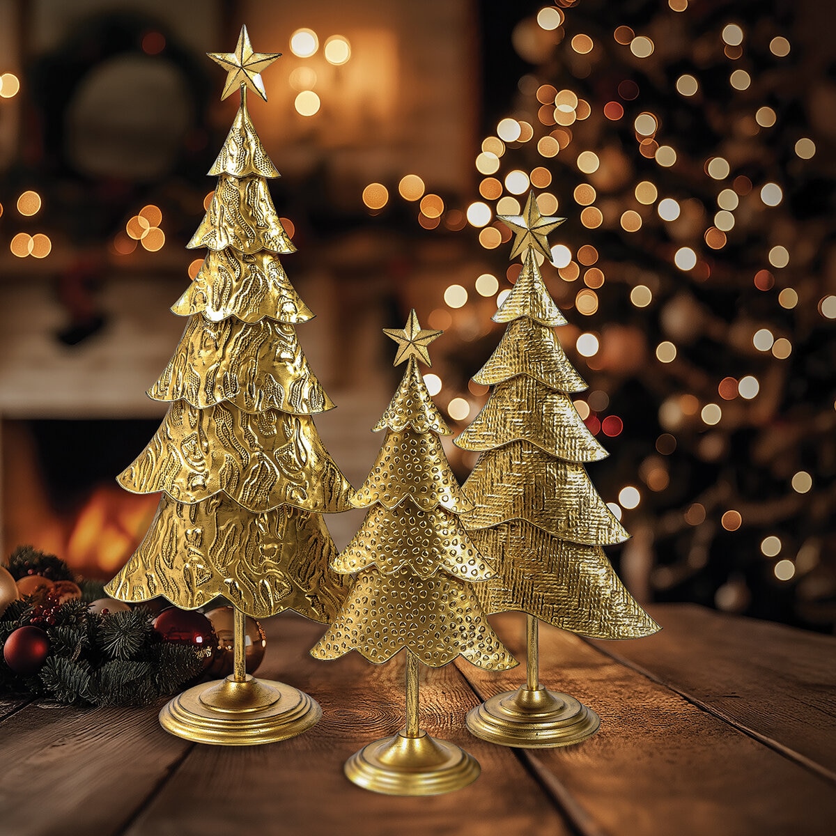Árboles de Navidad de Metal 3 Piezas, Dorados
