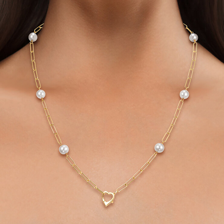 Collar de Perla Cultivada, 45.72cm, Oro Amarillo de 14K