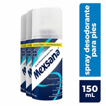 Mexsana Talco Spray Desodorante para Pies3 Frascos de 150mL c/u