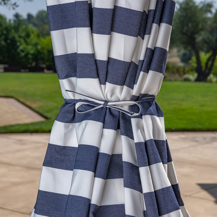 SunVilla, Sombrilla Cabana Redonda de Rayas con Poste Recto de 3.3m, Color Azul