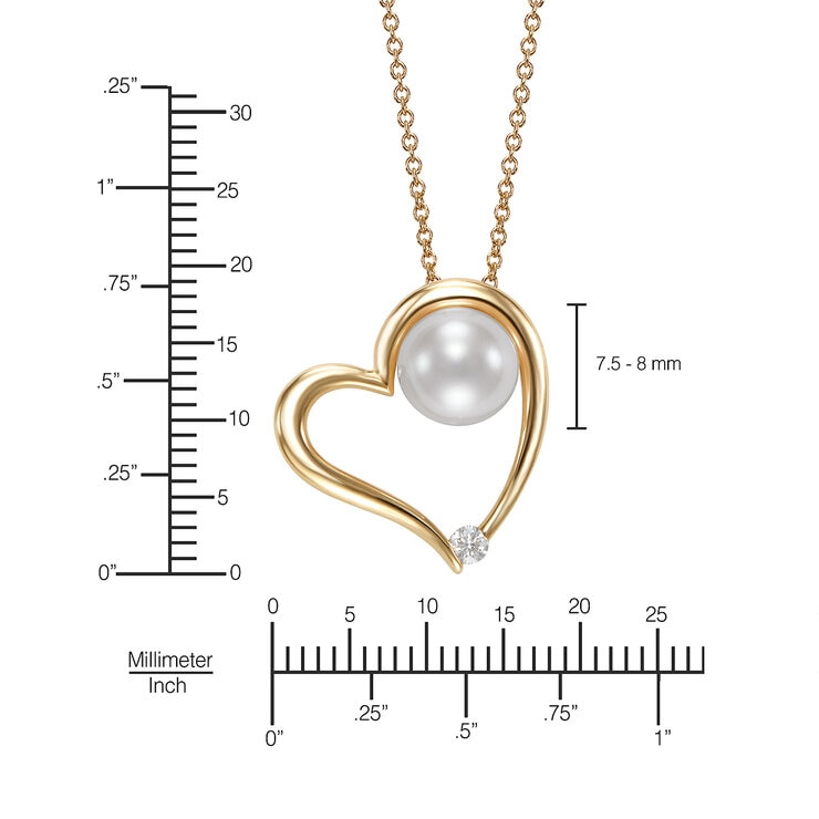Dije de Perla Cultivada, 7-7.5mm, Con Diamante .053ctw, Oro Amarillo de 14K