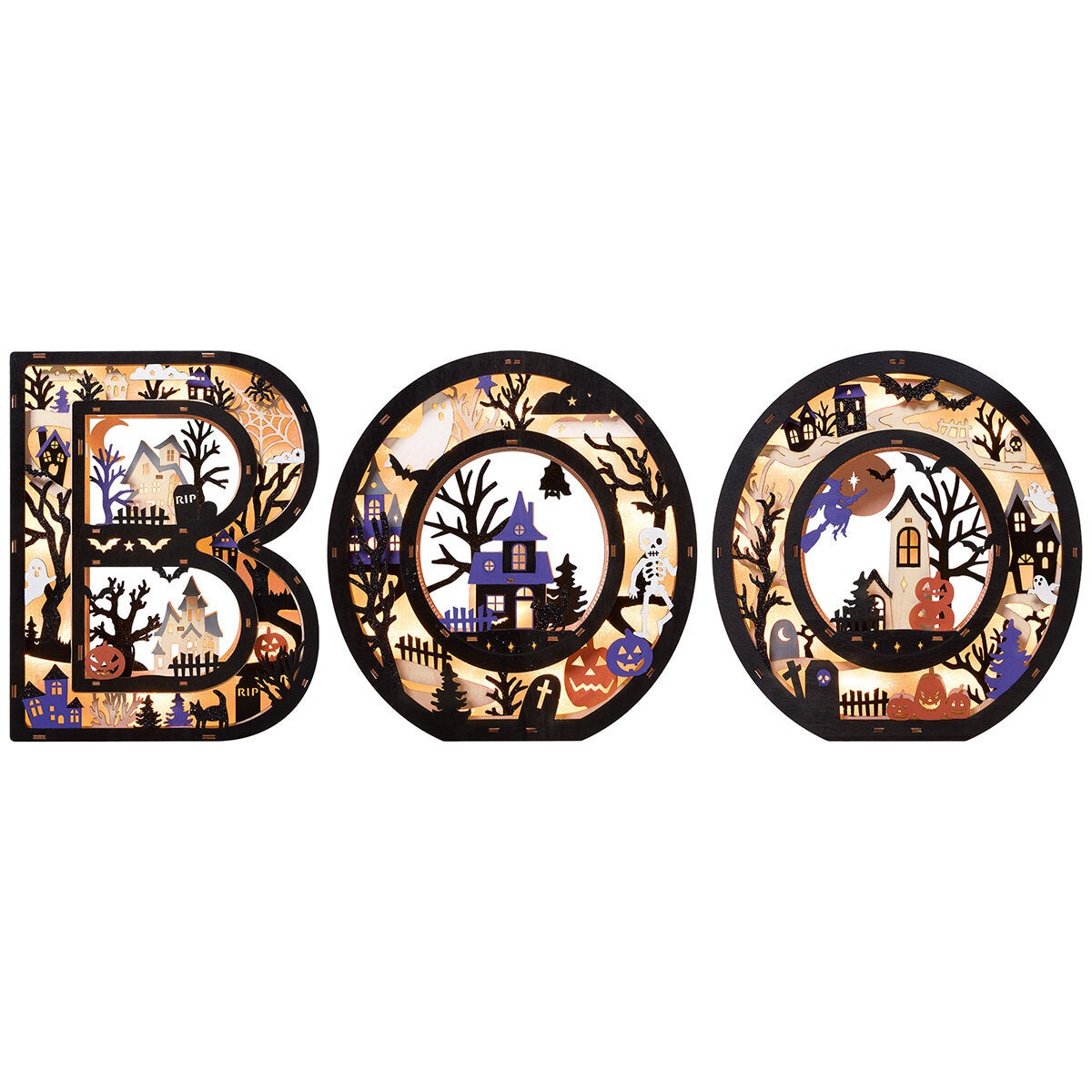 Letras de Madera para Halloween Iluminadas, Modelo BOO Letras de Madera para Halloween Iluminadas, Modelo BOO